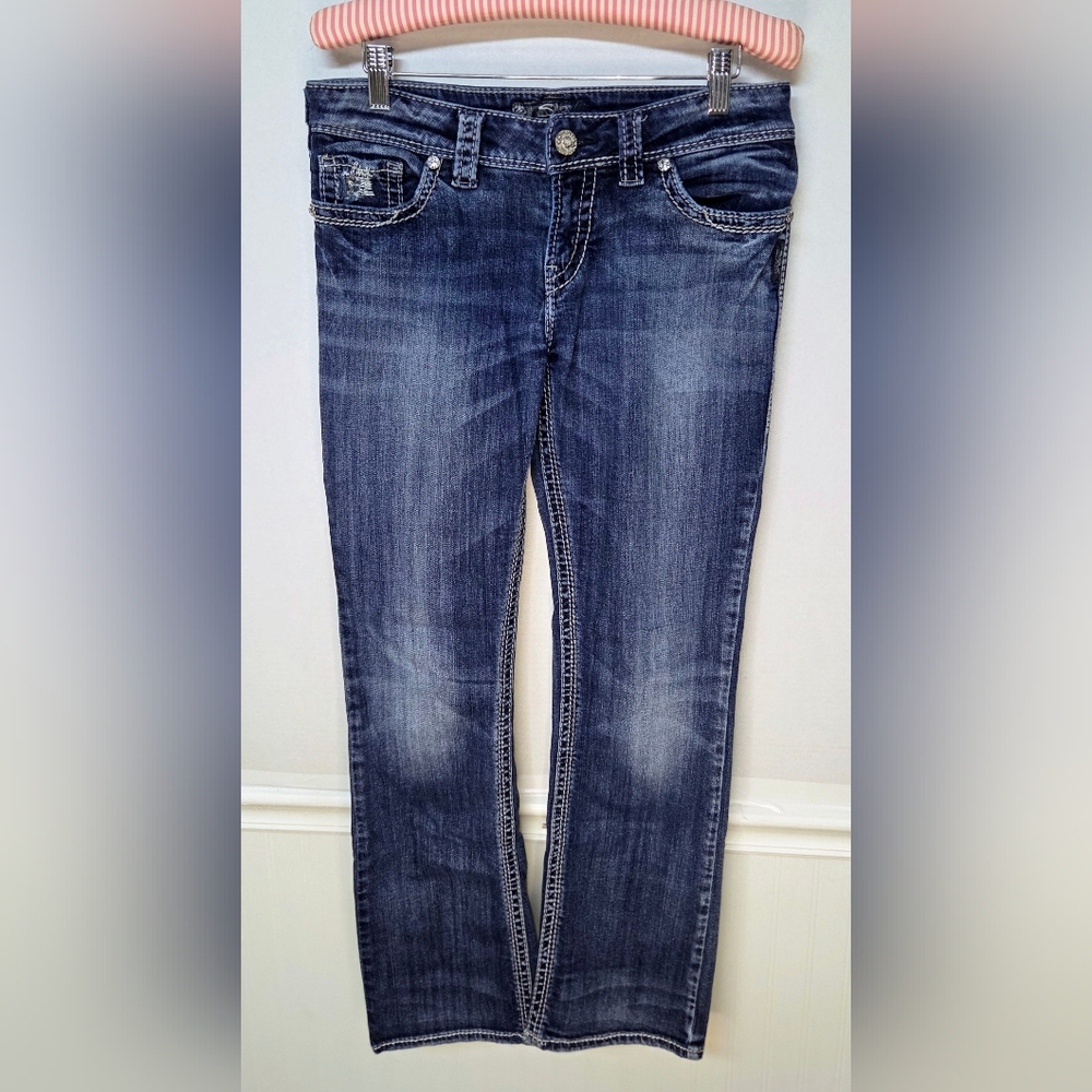 Silver Jeans Suki Flap" 17" 29 X 31 Thick Stitch Stretch Distressed 0036